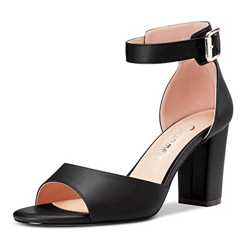 Castamere Damen Chunky Blockabsatz Hoher High Absatz Heel Peep Open Zehenkappe Sandalen Knöchelriemen Schnalle Büroschuhe Party Dress Schuhe Schwarz 43 EU von Castamere