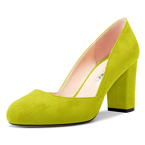 Castamere Damen Chunky Blockabsatz Hoher High Absatz Heel Runde Zehenkappe Pumps Slip-on Büroschuhe Party Dress 8.5 cm Heels Schuhe Grün 39 EU von Castamere