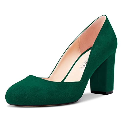 Castamere Damen Chunky Blockabsatz Hoher High Absatz Heel Runde Zehenkappe Pumps Slip-on Büroschuhe Party Dress 8.5 cm Heels Schuhe Grün C 38 EU von Castamere