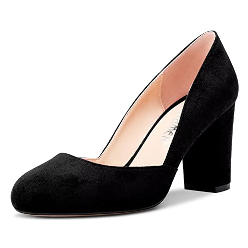 Castamere Damen Chunky Blockabsatz Hoher High Absatz Heel Runde Zehenkappe Pumps Slip-on Büroschuhe Party Dress 8.5 cm Heels Schuhe Schwarz 37 EU von Castamere