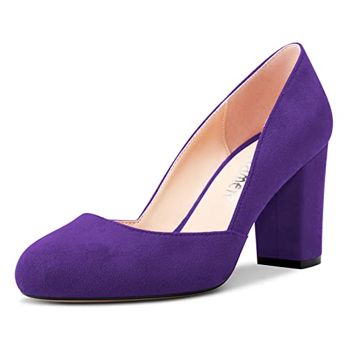 Castamere Damen Chunky Blockabsatz Hoher High Absatz Heel Runde Zehenkappe Pumps Slip-on Büroschuhe Party Dress 8.5 cm Heels Schuhe Violett 38 EU von Castamere