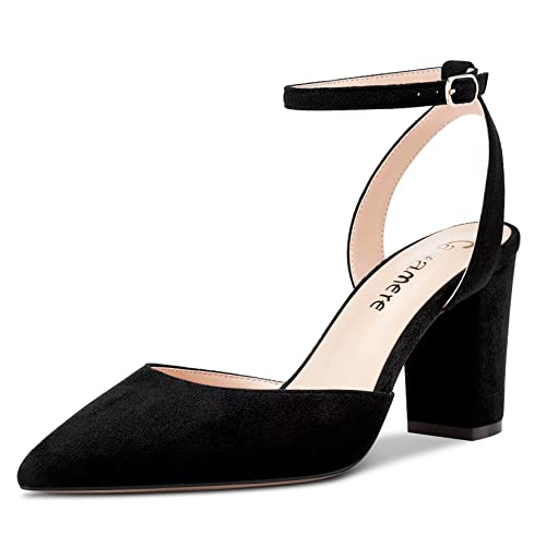 Castamere Damen Chunky Blockabsatz Hoher High Absatz Heel Spitze Zehenkappe Knöchelriemen Two-Piece Pumps Hochzeit Dress 8 cm Heels Schwarz 39 EU von Castamere