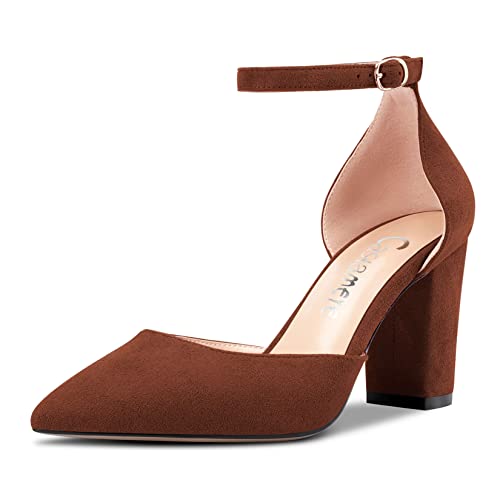 Castamere Damen Chunky Blockabsatz Hoher High Absatz Heel Spitze Zehenkappe Pumps Knöchelriemen Schnalle Hochzeit Party Sexy 8.5 cm Heels Braun 39 EU Castamere Damen Chunky Blockabsatz Hoher High Absatz Heel Spitze Zehenkappe Pumps Knöchelriemen Schnalle Hochzeit Party Sexy 8.5 cm Heels Braun 39 EU von Castamere