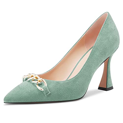 Castamere Damen Chunky Blockabsatz Hoher High Absatz Heel Spitze Zehenkappe Slip-on Pumps Dress Cute 8.5 cm Heels Hellgrün 38 EU von Castamere