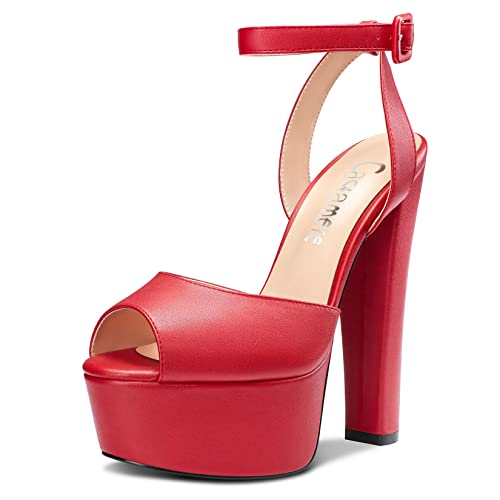 Castamere Damen Chunky Blockabsatz Hoher High Plateau Plattform Absatz Heel Peep Open Zehenkappe Sandalen Knöchelriemen Slingback Schnalle Party Schuhe Rot 45 EU Castamere Damen Chunky Blockabsatz Hoher High Plateau Plattform Absatz Heel Peep Open Zehenkappe Sandalen Knöchelriemen Slingback Schnalle Party Schuhe Rot 45 EU von Castamere