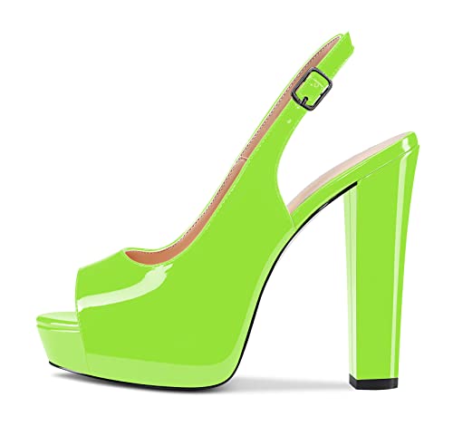 Castamere Damen Chunky Blockabsatz Hoher High Plateau Plattform Absatz Heel Peep Open Zehenkappe Sandalen Slingback Hochzeit Slip-on Pumps Clear Cute Dress Schuhe Lindgrün Lackleder 42 EU von Castamere