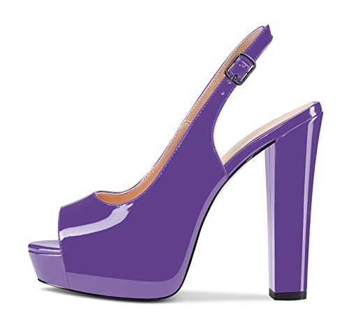 Castamere Damen Chunky Blockabsatz Hoher High Plateau Plattform Absatz Heel Peep Open Zehenkappe Sandalen Slingback Hochzeit Slip-on Pumps Clear Cute Dress Schuhe Violett Lackleder 38 EU von Castamere