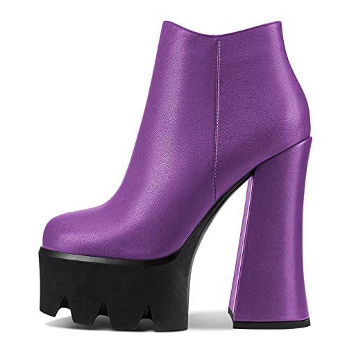 Castamere Damen Chunky Blockabsatz Hoher High Plateau Plattform Absatz Heel Runde Zehenkappe Stiefeletten Slip-on Reißverschluss Dress Party Stiefel Violett A 39 EU von Castamere