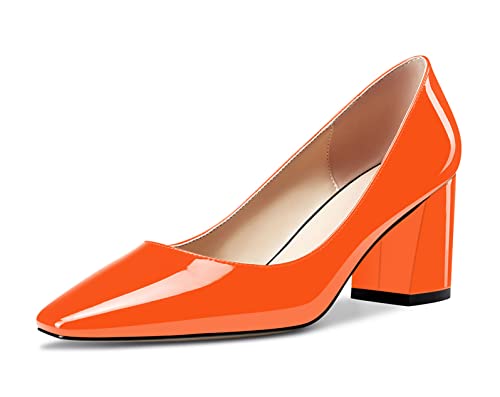 Castamere Damen Chunky Blockabsatz Mittlerem Absatz Heel Eckige Zehenkappe Slip-on Pumps Klassisch Büroschuhe Dress 6.5 cm Heels Schuhe Orange 38 EU von Castamere