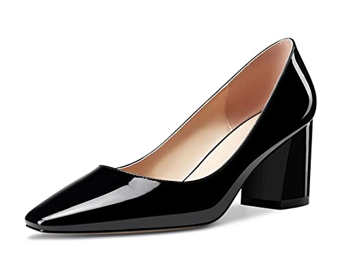 Castamere Damen Chunky Blockabsatz Mittlerem Absatz Heel Eckige Zehenkappe Slip-on Pumps Klassisch Büroschuhe Dress 6.5 cm Heels Schuhe Schwarz 39 EU von Castamere