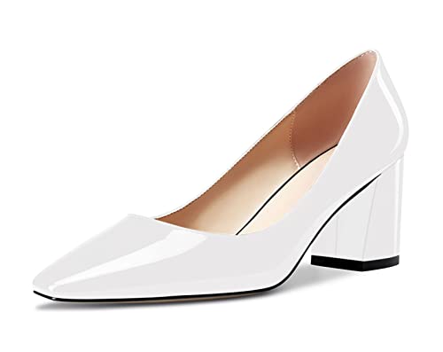 Castamere Damen Chunky Blockabsatz Mittlerem Absatz Heel Eckige Zehenkappe Slip-on Pumps Klassisch Büroschuhe Dress 6.5 cm Heels Schuhe Weiß 38 EU von Castamere