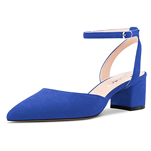 Castamere Damen Chunky Blockabsatz Mittlerem Absatz Heel Geschlossene Spitze Zehenkappe Pumps Knöchelriemen Slingback Schnalle Party Dress Schuhe Königsblau 38 EU von Castamere