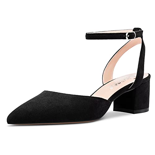 Castamere Damen Chunky Blockabsatz Mittlerem Absatz Heel Geschlossene Spitze Zehenkappe Pumps Knöchelriemen Slingback Schnalle Party Dress Schuhe Schwarz 38 EU von Castamere