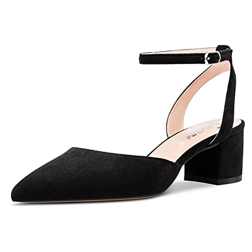 Castamere Damen Chunky Blockabsatz Mittlerem Absatz Heel Geschlossene Spitze Zehenkappe Pumps Knöchelriemen Slingback Schnalle Party Dress Schuhe Schwarz 42 EU von Castamere