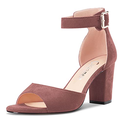 Castamere Damen Chunky Blockabsatz Mittlerem Absatz Heel Peep Open Zehenkappe Knöchelriemen Sandalen Braun 38 EU von Castamere