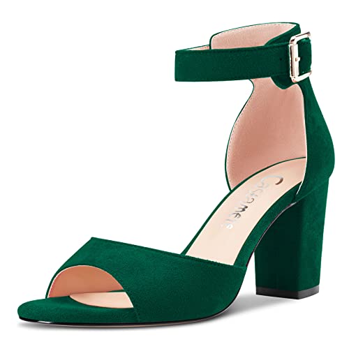 Castamere Damen Chunky Blockabsatz Mittlerem Absatz Heel Peep Open Zehenkappe Knöchelriemen Sandalen Dunkelgrün 37 EU von Castamere
