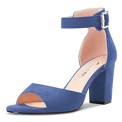 Castamere Damen Chunky Blockabsatz Mittlerem Absatz Heel Peep Open Zehenkappe Knöchelriemen Sandalen Hellblau 36 EU von Castamere