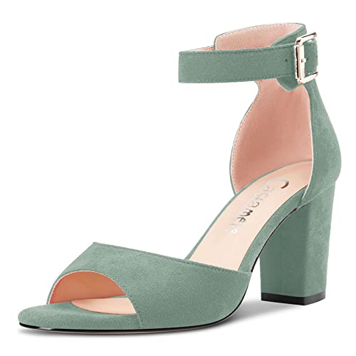 Castamere Damen Chunky Blockabsatz Mittlerem Absatz Heel Peep Open Zehenkappe Knöchelriemen Sandalen Hellgrün 39 EU von Castamere
