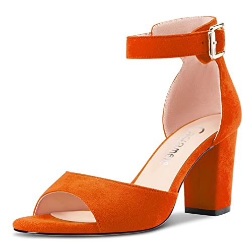 Castamere Damen Chunky Blockabsatz Mittlerem Absatz Heel Peep Open Zehenkappe Knöchelriemen Sandalen Orange Wildleder 39 EU von Castamere