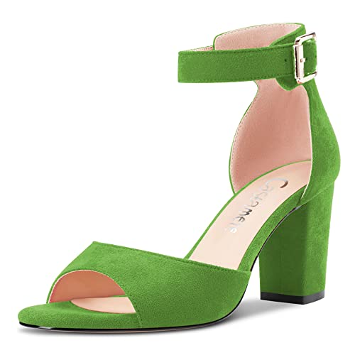 Castamere Damen Chunky Blockabsatz Mittlerem Absatz Heel Peep Open Zehenkappe Knöchelriemen Sandalen Smaragd Grün 39 EU von Castamere