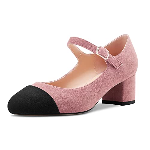 Castamere Damen Chunky Blockabsatz Mittlerem Absatz Heel Runde Zehenkappe Mary Jane Pumps Hochzeit Büroschuhe Lässig 5 cm Heels Rosa Wildleder 39 EU von Castamere