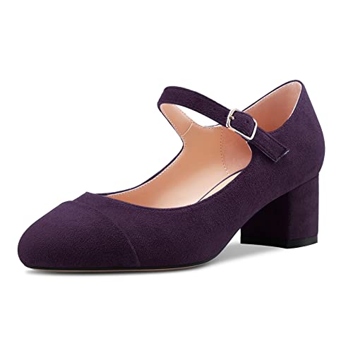 Castamere Damen Chunky Blockabsatz Mittlerem Absatz Heel Runde Zehenkappe Mary Jane Pumps Hochzeit Büroschuhe Lässig 5 cm Heels Violett Wildleder A 35 EU von Castamere