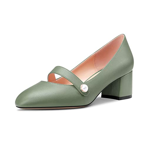 Castamere Damen Chunky Blockabsatz Mittlerem Absatz Heel Runde Zehenkappe Pumps Slip-on Büroschuhe Cute 5 cm Heels Grün B 41 EU von Castamere