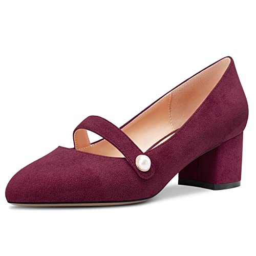 Castamere Damen Chunky Blockabsatz Mittlerem Absatz Heel Runde Zehenkappe Slip-on Pumps Hochzeit Party Cute 5 cm Heels Burgund Rot 37 EU von Castamere