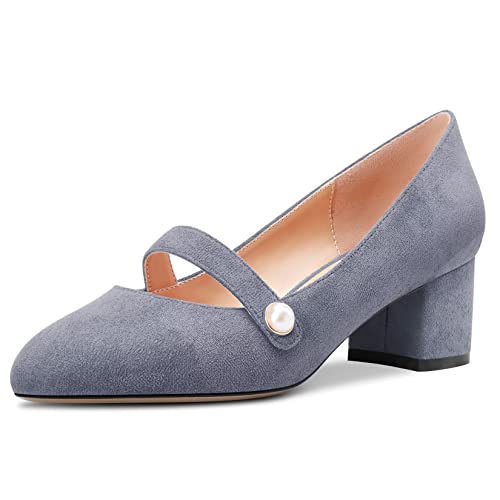 Castamere Damen Chunky Blockabsatz Mittlerem Absatz Heel Runde Zehenkappe Slip-on Pumps Hochzeit Party Cute 5 cm Heels Grau 39 EU von Castamere