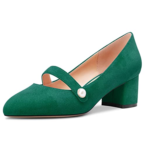 Castamere Damen Chunky Blockabsatz Mittlerem Absatz Heel Runde Zehenkappe Slip-on Pumps Hochzeit Party Cute 5 cm Heels Grün A 39 EU von Castamere