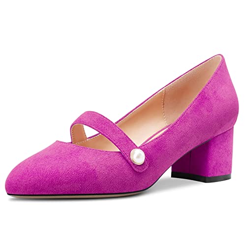 Castamere Damen Chunky Blockabsatz Mittlerem Absatz Heel Runde Zehenkappe Slip-on Pumps Hochzeit Party Cute 5 cm Heels Magenta Rot 40 EU von Castamere