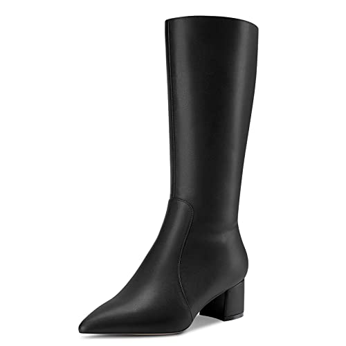 Castamere Damen Chunky Blockabsatz Mittlerem Absatz Heel Spitze Zehenkappe Mid Calf Reißverschluss Stiefel Hochzeit Cute 5 CM Heels Schwarz 43 EU von Castamere