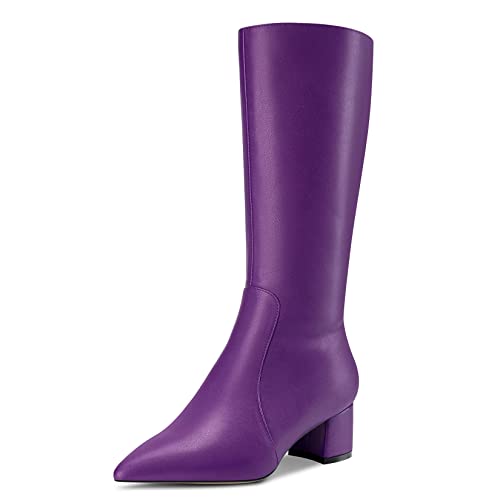 Castamere Damen Chunky Blockabsatz Mittlerem Absatz Heel Spitze Zehenkappe Mid Calf Reißverschluss Stiefel Hochzeit Cute 5 CM Heels Violett A 40 EU von Castamere