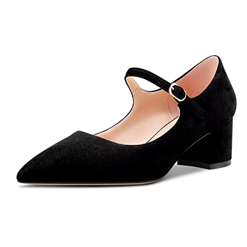 Castamere Damen Chunky Blockabsatz Mittlerem Absatz Heel Spitze Zehenkappe Pumps Mary Jane Schnalle Hochzeit Sexy Dress Schuhe Schwarz 38 EU von Castamere