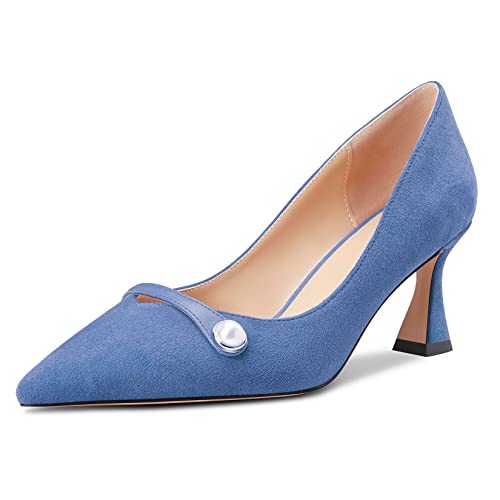 Castamere Damen Chunky Blockabsatz Mittlerem Absatz Heel Spitze Zehenkappe Slip-on Pumps Hochzeit Büroschuhe 6.5 cm Heels Blau 38 EU von Castamere