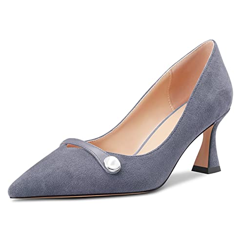 Castamere Damen Chunky Blockabsatz Mittlerem Absatz Heel Spitze Zehenkappe Slip-on Pumps Hochzeit Büroschuhe 6.5 cm Heels Grau 40 EU von Castamere