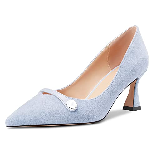 Castamere Damen Chunky Blockabsatz Mittlerem Absatz Heel Spitze Zehenkappe Slip-on Pumps Hochzeit Büroschuhe 6.5 cm Heels Hellblau 39 EU von Castamere