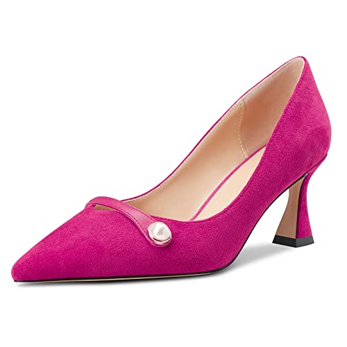 Castamere Damen Chunky Blockabsatz Mittlerem Absatz Heel Spitze Zehenkappe Slip-on Pumps Hochzeit Büroschuhe 6.5 cm Heels Magenta Rot A 43 EU von Castamere