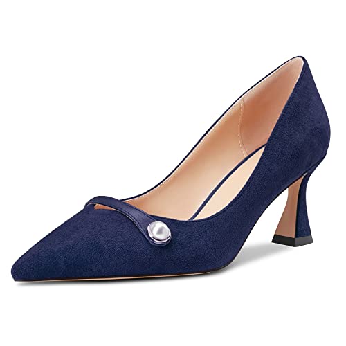Castamere Damen Chunky Blockabsatz Mittlerem Absatz Heel Spitze Zehenkappe Slip-on Pumps Hochzeit Büroschuhe 6.5 cm Heels Navy Blau 42 EU von Castamere