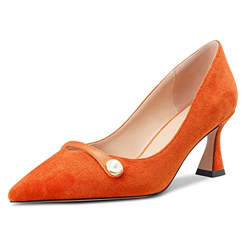 Castamere Damen Chunky Blockabsatz Mittlerem Absatz Heel Spitze Zehenkappe Slip-on Pumps Hochzeit Büroschuhe 6.5 cm Heels Orange 35 EU von Castamere