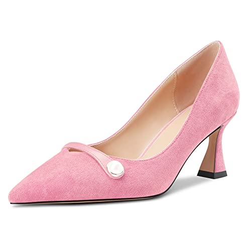 Castamere Damen Chunky Blockabsatz Mittlerem Absatz Heel Spitze Zehenkappe Slip-on Pumps Hochzeit Büroschuhe 6.5 cm Heels Rosa A 38 EU von Castamere