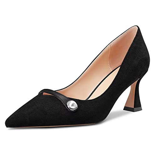 Castamere Damen Chunky Blockabsatz Mittlerem Absatz Heel Spitze Zehenkappe Slip-on Pumps Hochzeit Büroschuhe 6.5 cm Heels Schwarz 39 EU von Castamere