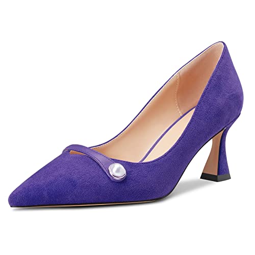 Castamere Damen Chunky Blockabsatz Mittlerem Absatz Heel Spitze Zehenkappe Slip-on Pumps Hochzeit Büroschuhe 6.5 cm Heels Violett 40 EU von Castamere