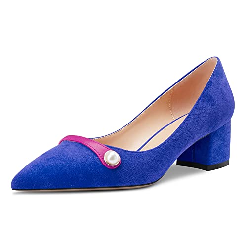 Castamere Damen Chunky Blockabsatz Mittlerem Absatz Heel Spitze Zehenkappe Slip-on Pumps Hochzeit Dress 5 cm Heels Königsblau 40 EU von Castamere