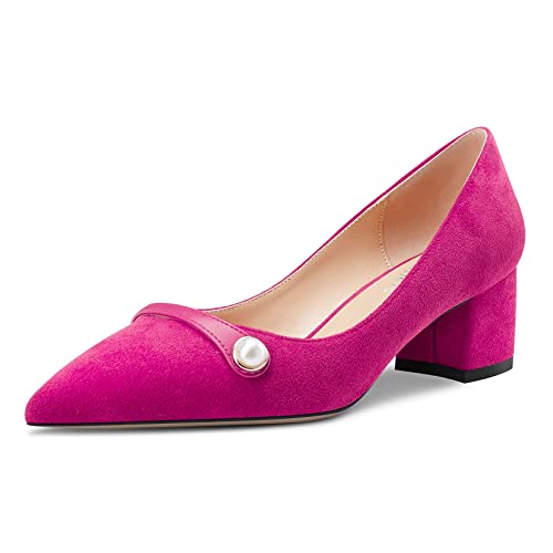 Castamere Damen Chunky Blockabsatz Mittlerem Absatz Heel Spitze Zehenkappe Slip-on Pumps Hochzeit Dress 5 cm Heels Magenta Rot A 40 EU von Castamere