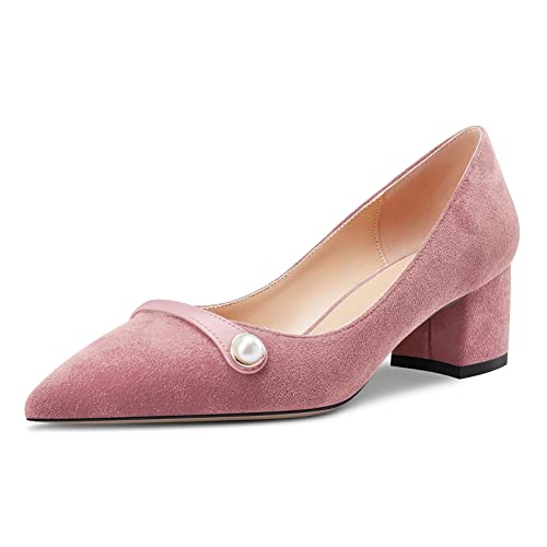 Castamere Damen Chunky Blockabsatz Mittlerem Absatz Heel Spitze Zehenkappe Slip-on Pumps Hochzeit Dress 5 cm Heels Rosa 38 EU von Castamere