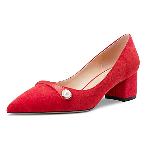 Castamere Damen Chunky Blockabsatz Mittlerem Absatz Heel Spitze Zehenkappe Slip-on Pumps Hochzeit Dress 5 cm Heels Rot 39 EU von Castamere