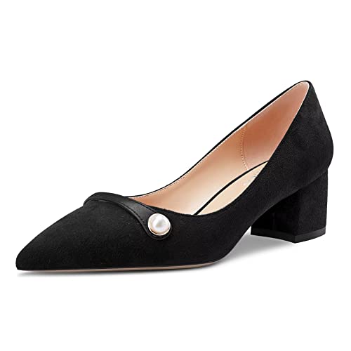 Castamere Damen Chunky Blockabsatz Mittlerem Absatz Heel Spitze Zehenkappe Slip-on Pumps Hochzeit Dress 5 cm Heels Schwarz 38 EU von Castamere