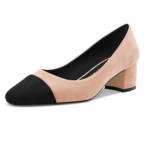 Castamere Damen Chunky Blockabsatz Mittlerem Absatz Heel Zehenkappe Slip-on Pumps Klassisch Dress 5 cm Heels Beige 40 EU von Castamere