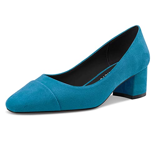Castamere Damen Chunky Blockabsatz Mittlerem Absatz Heel Zehenkappe Slip-on Pumps Klassisch Dress 5 cm Heels Blau B 38 EU von Castamere